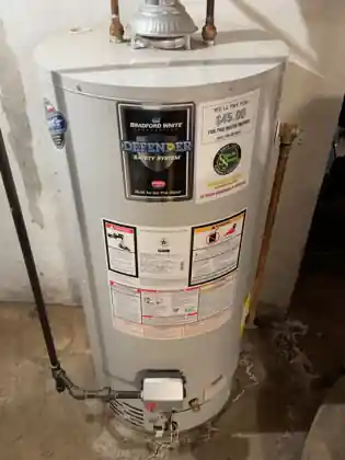 Bradford White RG240S6N gas water heater photographed during the inspection