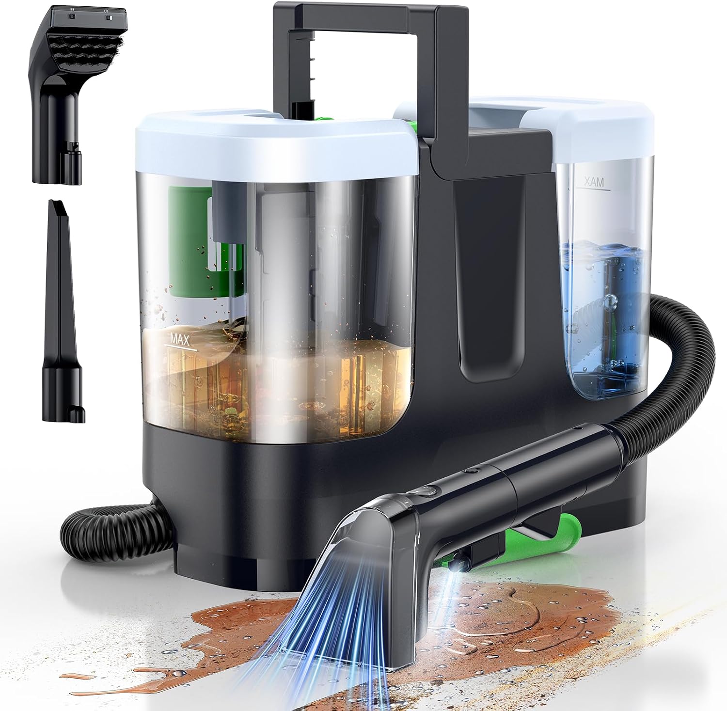 LABIGO portable carpet and upholstery cleaner with dual water tanks and cleaning tools